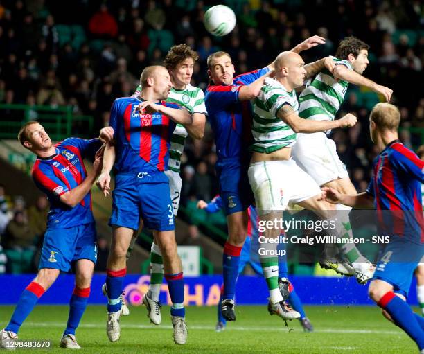 V INVERNESS CT.CELTIC PARK - GLASGOW.Inverness CT player Adam Rooney Ross Tokely and Grant Munro make life difficult for Thomas Rogne Daniel...