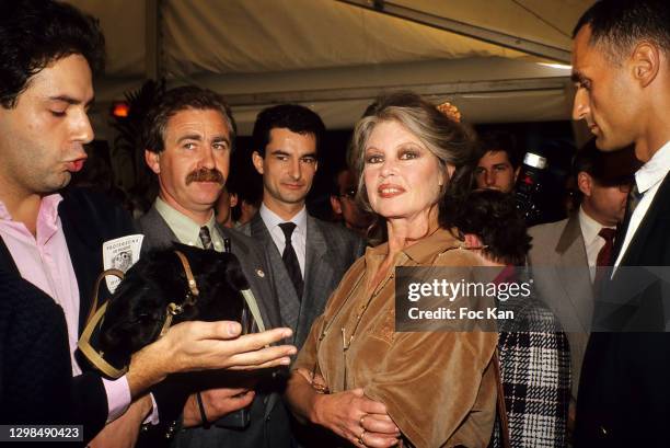 Actress Brigitte Bardot and guests attend a SPA Cocktail Party at Hippodrome de Vincennes octobre 1990 in Paris, France.