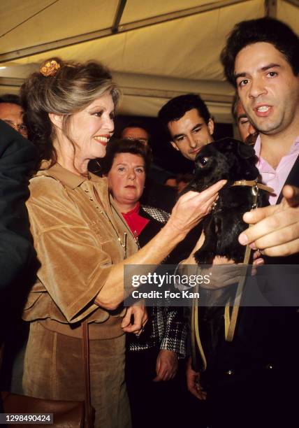 Actress Brigitte Bardot and guests attend a SPA Cocktail Party at Hippodrome de Vincennes octobre 1990 in Paris, France.