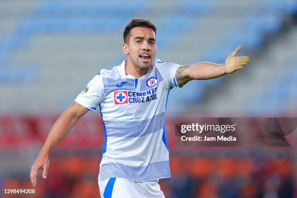 Adrian Aldrete of Cruz Azul reacts during the 3rd round match between Pachuca and Cruz Azul as part of the Torneo Guard1anes 2021 Liga MX at Hidalgo...