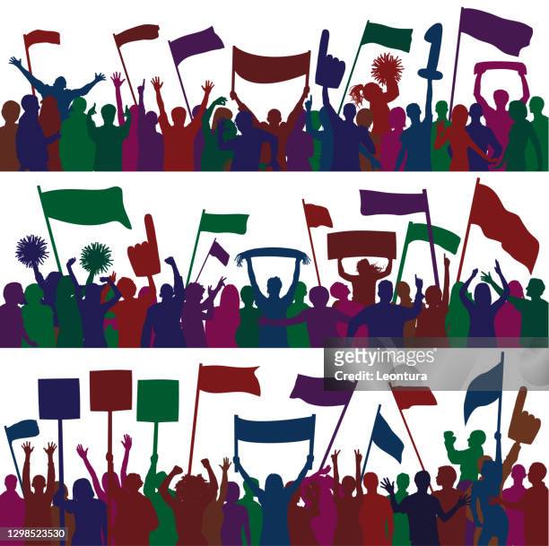 crowd (each person is complete- clipping paths hide the legs) - fan banners and flags stock illustrations