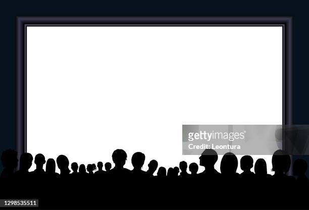 crowd silhouette (all people are complete and moveable- a clipping path hides legs) - cinema screen stock illustrations