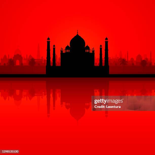 taj mahal, india silhouette (all buildings are detailed, complete and moveable) - qutab minar stock illustrations