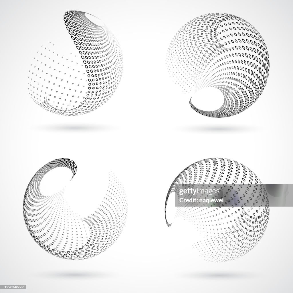 Monochrome Sphere,Half Tone Polka Dots Pattern Icon collection