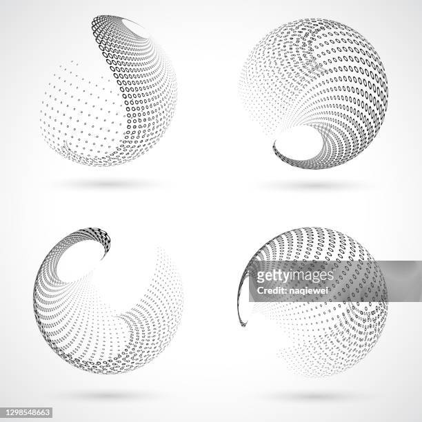 monochrome sphere,half tone polka dots pattern icon collection - sphere stock illustrations
