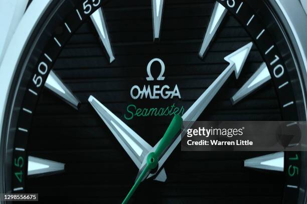 Detail of an Omega watch ahead of the Omega Dubai Desert Classic at Emirates Golf Club on January 26, 2021 in Dubai, United Arab Emirates.