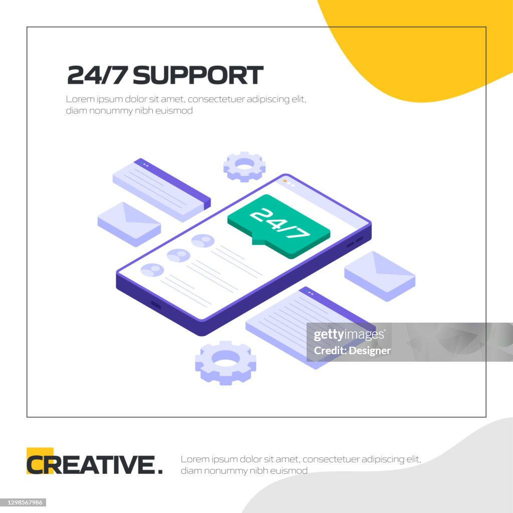 24 7 Support Concept Vector Illustration For Website Banner ...