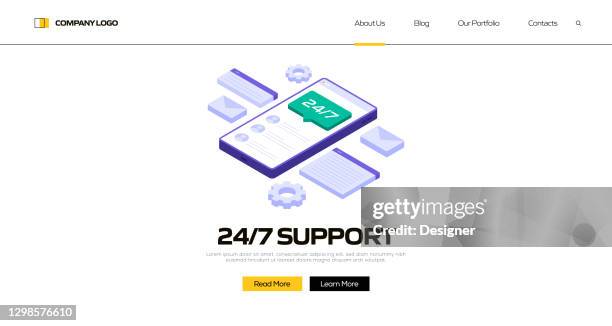 24/7 support concept vector illustration for landing page template, website banner, advertisement and marketing material, online advertising, business presentation etc. - question answer stock illustrations