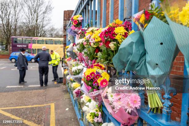 Tributes are left on the railings of Lewes Road Bus Garage in memory of bus driver Christopher Turnham who died of COVID-19 last Wednesday at the age...