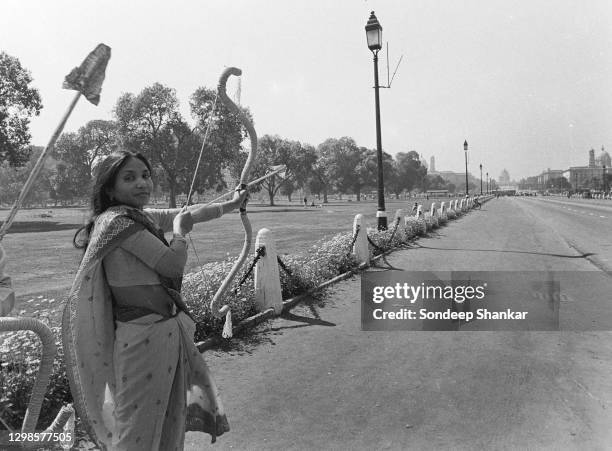 Phoolan Devi , once a notorious bandit popularly known as the 'bandit queen' carrying a bow and arrow, a symbol for her newly formed political party...