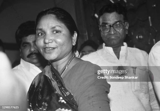 Indian politician Phoolan Devi , once a notorious bandit popularly known as the 'bandit queen', steps into the Parliament in New Delhi after her...