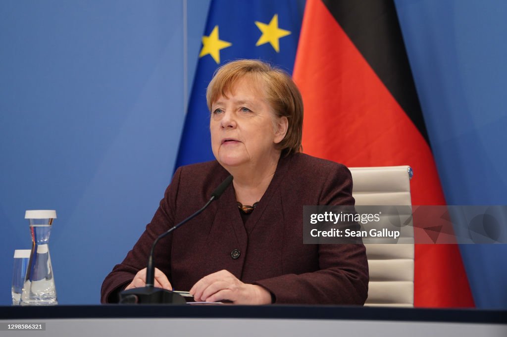 Angela Merkel Participates In Virtual Davos Gathering