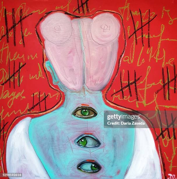 abstract woman's oil portrait - surreal painting stock illustrations