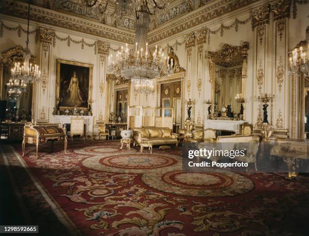 View of the interior of the White Drawing Room, designed by the architect John Nash and used for receptions and audiences at Buckingham Palace,...