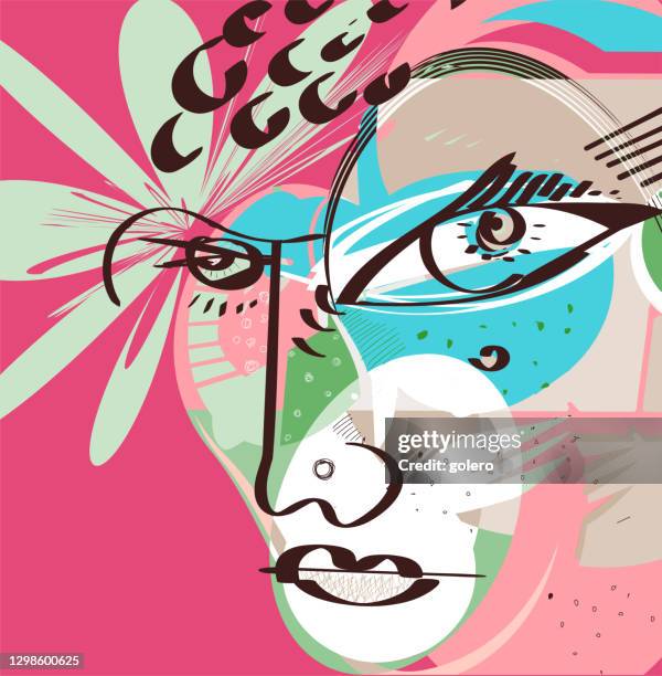 人間の顔の超現実的な手描きベクトルスケッチ - 両性具有点のイラスト素材／クリップアート素材／マンガ素材／アイコン素材