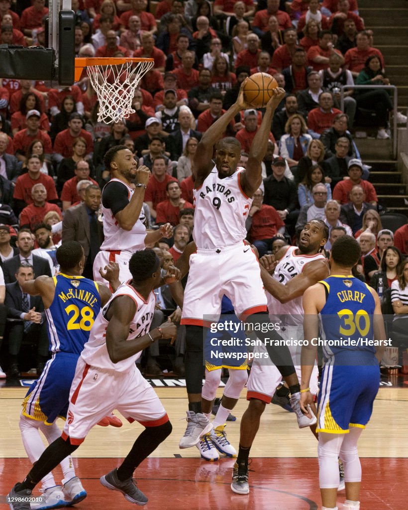 Ibaka Raptors Serge Ibaka grabs a rebound in the second half as the Golden State ...
