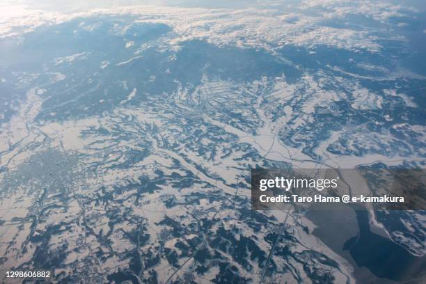 towada city and tohoku town in aomori prefecture of japan aerial view from airplane - aomori prefecture stock pictures, royalty-free photos & images