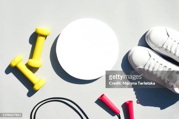 conceptual modern photo with sports equipment. - exercise equipment stock pictures, royalty-free photos & images