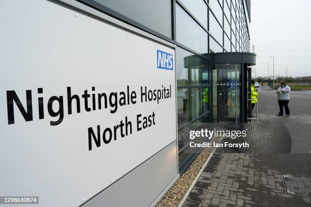 Patient arrives at the NHS Nightingale North East hospital to receive the AstraZeneca/Oxford University Covid-19 vaccination on January 26, 2021 in...