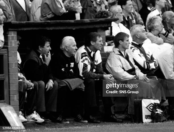 V CELTIC .DOUGLAS PARK - HAMILTON.Celtic manager Billy McNeill watches from the dugout.
