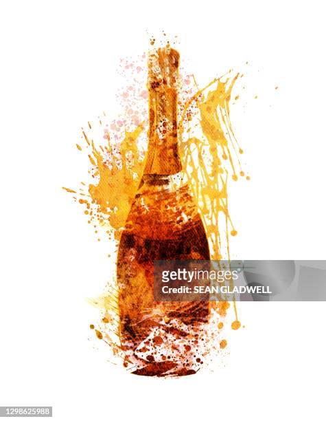 champagne bottle illustration - champagnekleurig stockfoto's en -beelden