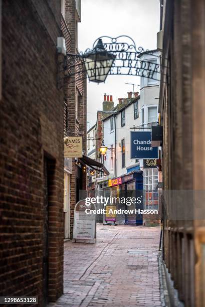 Deserted streets in the shopping areas of The Lanes and North Laine in the city of Brighton and Hove, United Kingdom. With a surge of covid-19 cases...