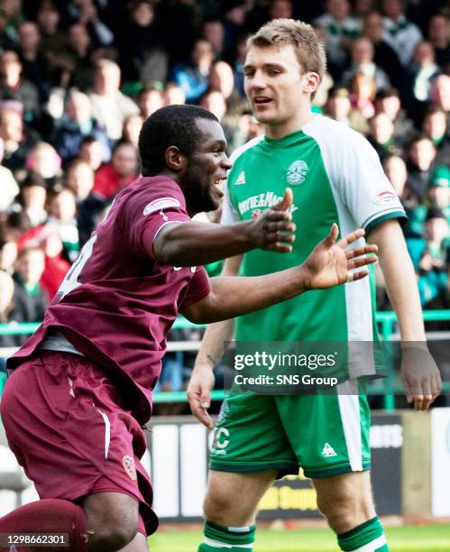 V HEARTS .EASTER ROAD - EDINBURGH .Hearts' Christian Nade turns in celebration