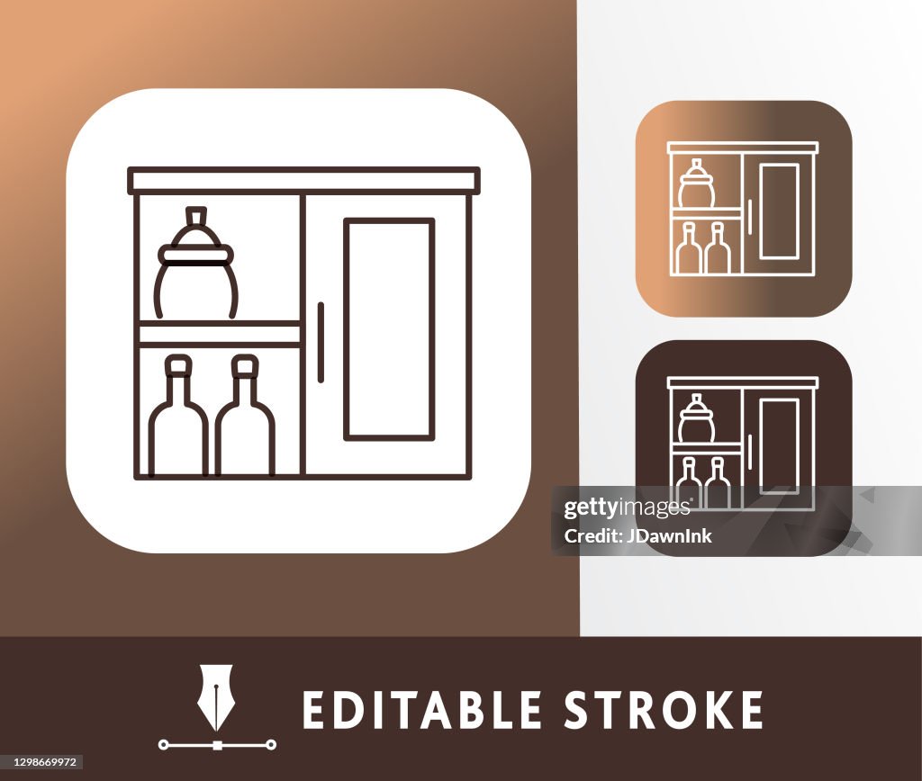 Kitchen and cooking pantry cupboard thin line Icon - editable stroke