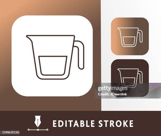 kitchen and cooking measuring cup with half cup thin line icon - editable stroke - measuring cup white background stock illustrations