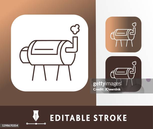 kitchen and cooking smoker thin line icon - editable stroke - smokehouse stock illustrations