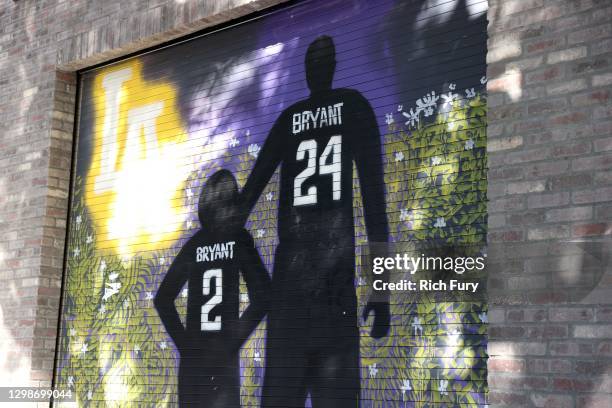 View of a mural of Kobe Bryant and his daughter Gianna Bryant on January 26, 2021 in Los Angeles, California. Today marks the one year anniversary of...