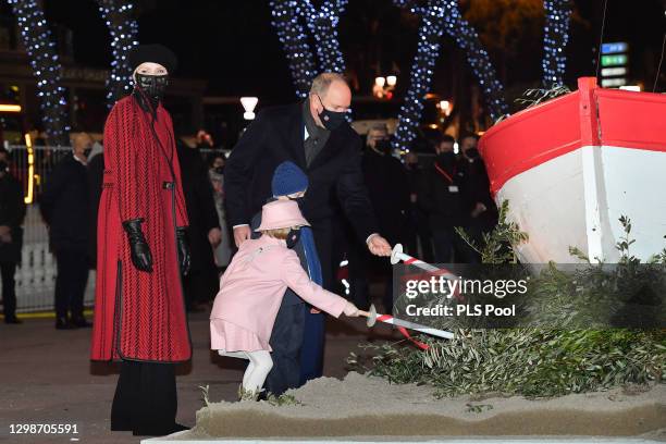 Prince Albert II of Monaco, Princess Charlene of Monaco, Prince Jacques of Monaco and Princess Gabriella of Monaco attend the ceremony of...