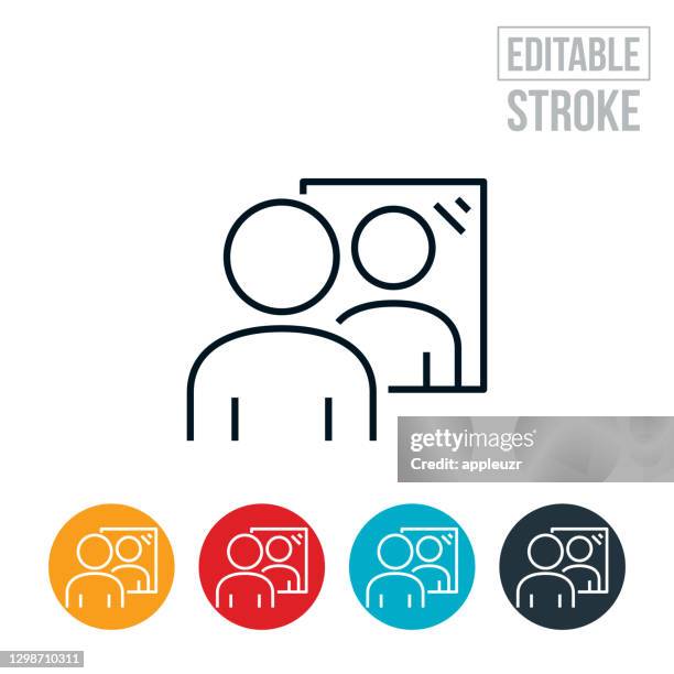 person looking in mirror thin line icon - editable stroke - mirror reflection stock illustrations