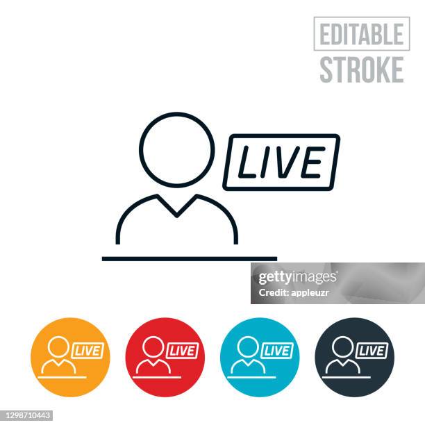 news anchor reporting live thin line icon - editable stroke - on air sign vector stock illustrations