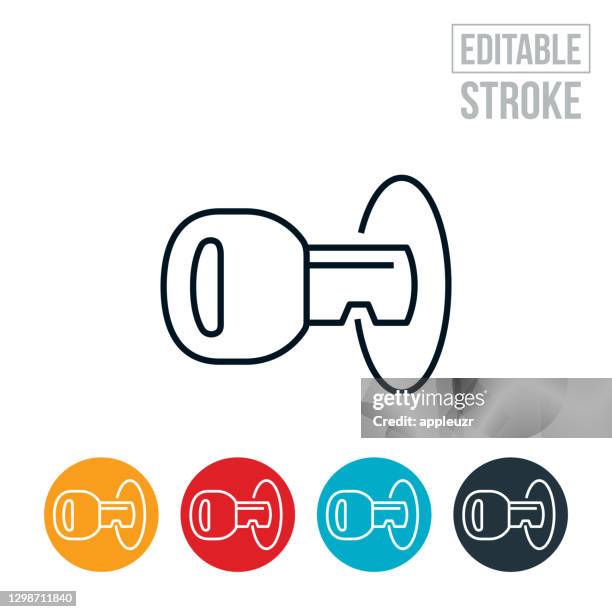 car key in ignition thin line icon - editable stroke - turning key stock illustrations