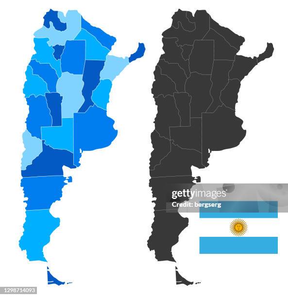 ilustraciones, imágenes clip art, dibujos animados e iconos de stock de mapa de argentina con bandera nacional. ilustración vectorial azul de alto detalle - argentina