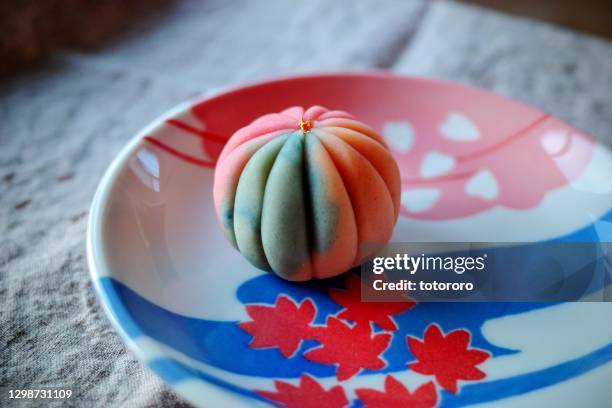 colorful wagashi - traditional japanese sweets (和菓子) created by artisan - japanese sweet stock-fotos und bilder