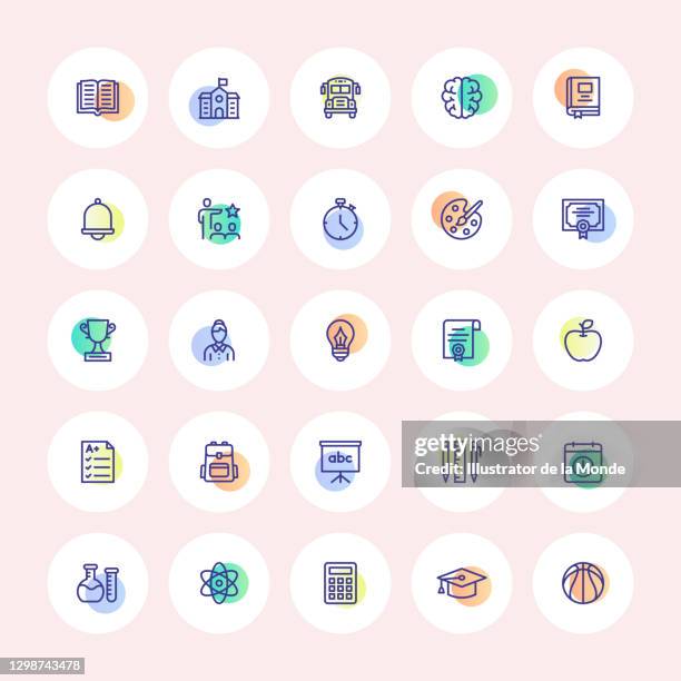 back to school thin line icons - elementary school test stock illustrations
