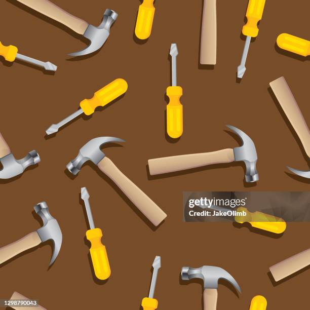 screwdriver and hammer pattern flat - phillips head screwdriver stock illustrations