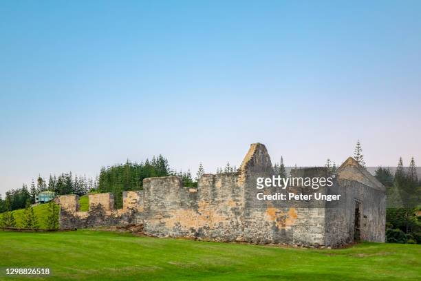 view of the historic ruins of the civic hospital, norfolk island, australia - norfolk island stock pictures, royalty-free photos & images