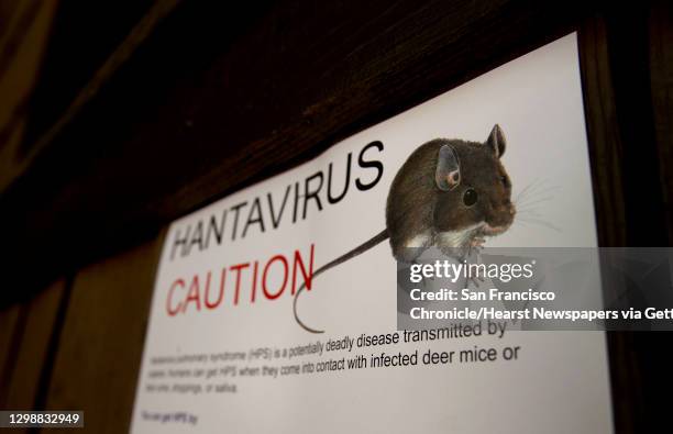 Warning signs for the hantavirus, are posted throughout Curry Village at Yosemite National Park, Calif, on Tuesday August 28, 2012. Four people have...