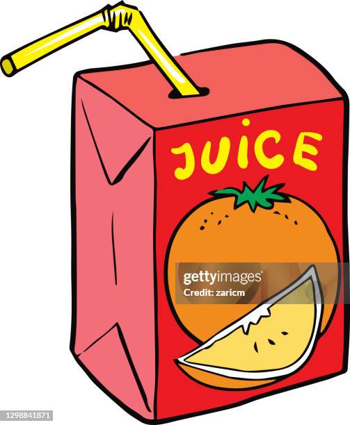 orange juice with small box package and straw cartoon illustration isolated on white background - cartoon stock illustrations stock illustrations