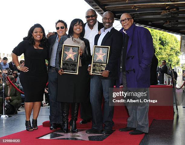 Actress Yvette Nicole Freeman, musician Dave Koz, singer CeCe Winans, pastor Marvin Winans, singer BeBe Winans and musician Quincy Jones attend the...