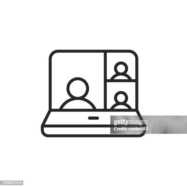 stockillustraties, clipart, cartoons en iconen met videoconferentie, videogesprek, pictogram thuislijnvector. bewerkbare lijn. pixel perfect. voor mobiel en web. - home video camera