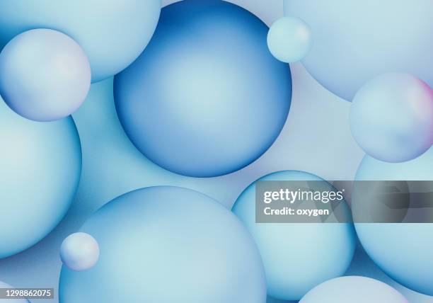 abstract 3d chaotic spheres rendering geometric levitation background. minimalism light blue fly background - abstract molecule stock-fotos und bilder