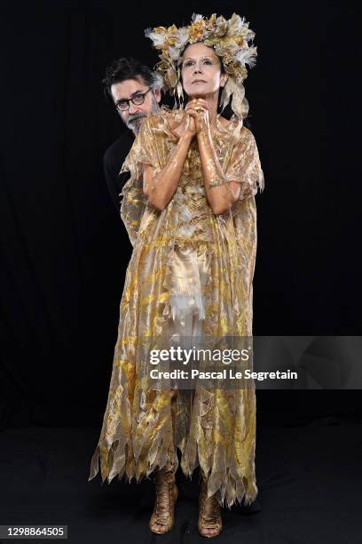 In this image released on January 27th, Franck Sorbier and Catherine Wilkening pose during Franck Sorbier Haute Couture Spring/Summer 2021 collection...
