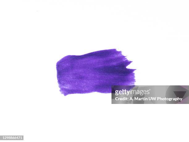 purple watercolour stroke on white background - painting art product stock pictures, royalty-free photos & images