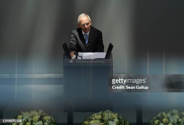 Bundestag President Wolfgang Schaeuble speaks at a commemoration of the Holocaust at the Bundestag on the International Day of Commemoration on...