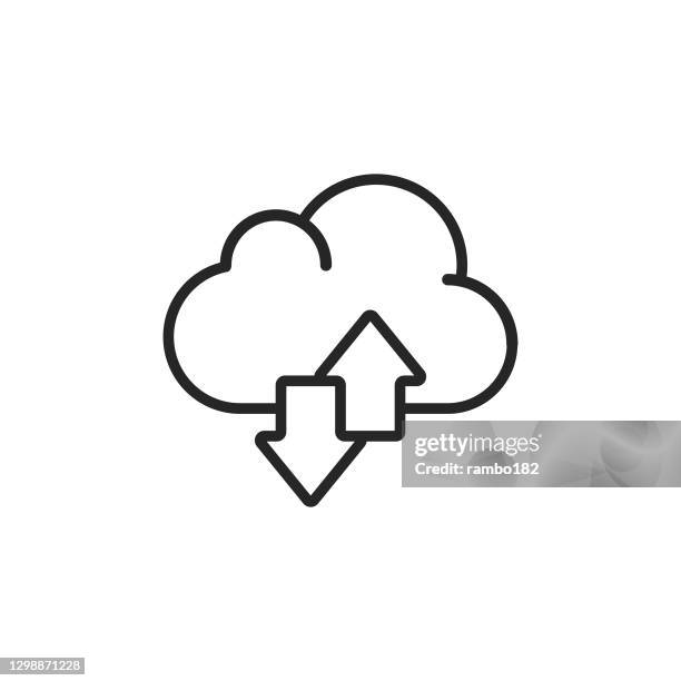 file sharing, cloud computing line vector icon. editable stroke. pixel perfect. for mobile and web. - cloud file sharing stock illustrations