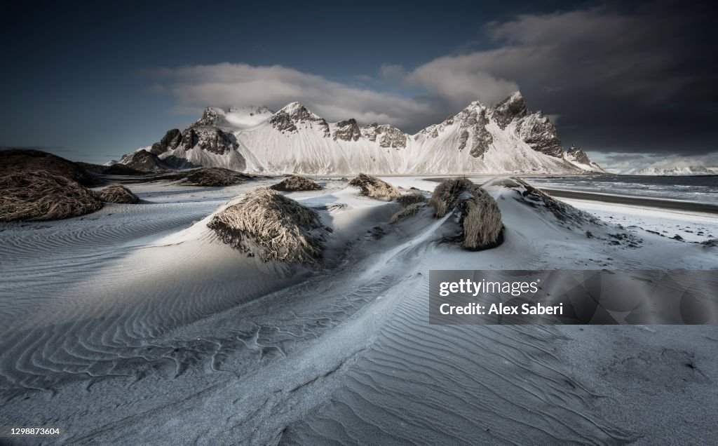 A winter mountain scene.